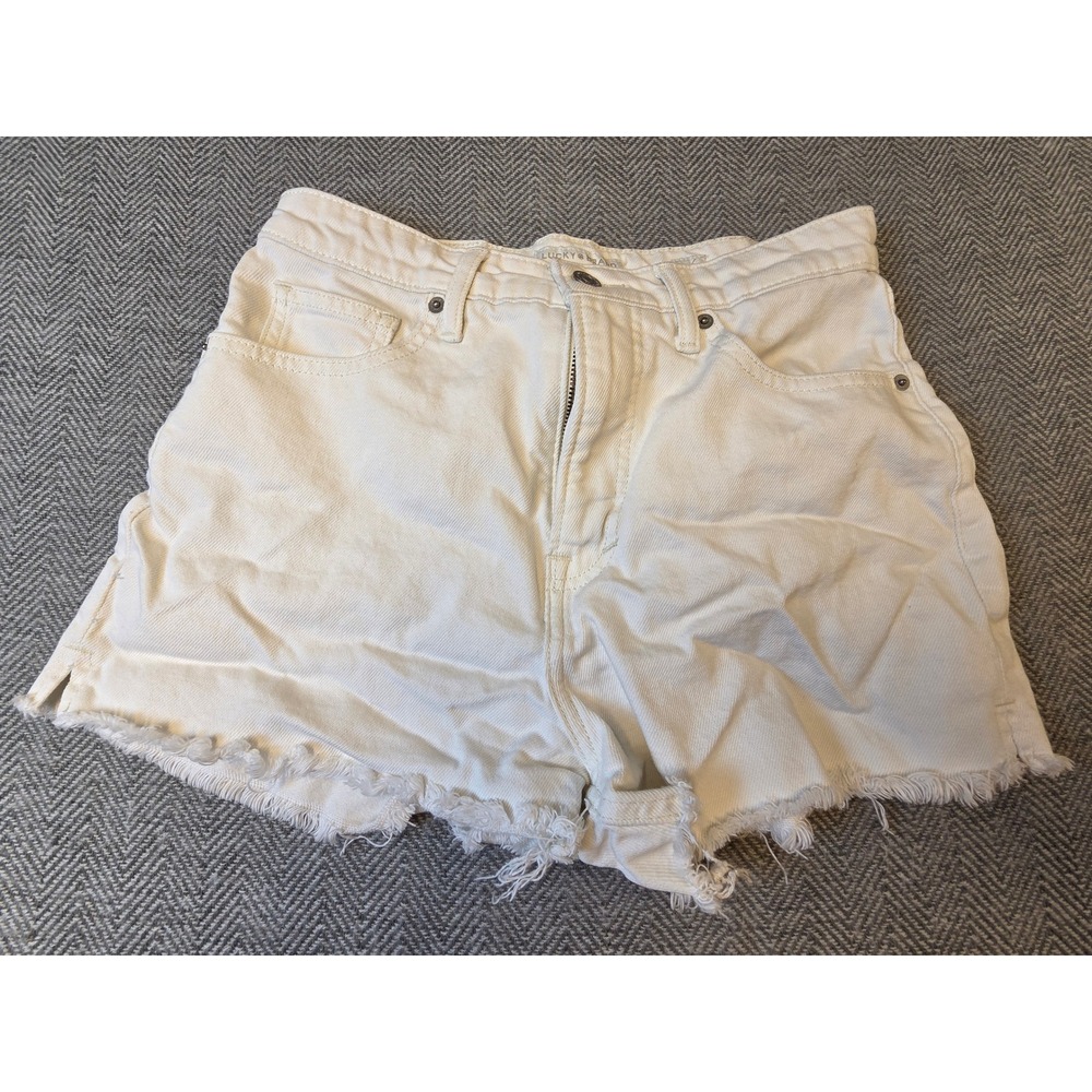 Lucky Brand Cut Off Shorts Womens 6/28 Off White Denim Cotton High Rise Raw Hem